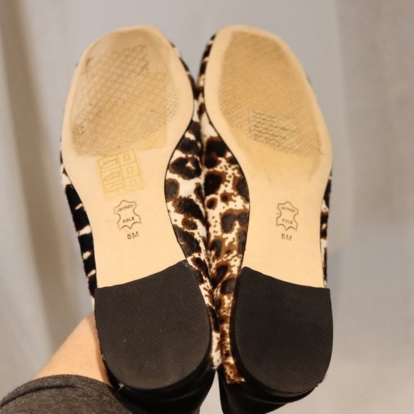 Tory Burch Leopard Print Loafers Size 5 - Calf Hair Apron Toe Ballet Flats - Picture 10 of 10
